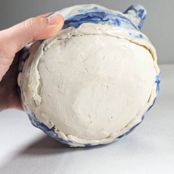 Sassy handmade teapot on stand, hand built ceramic tea pot summer clouds - Picture 13 of 15